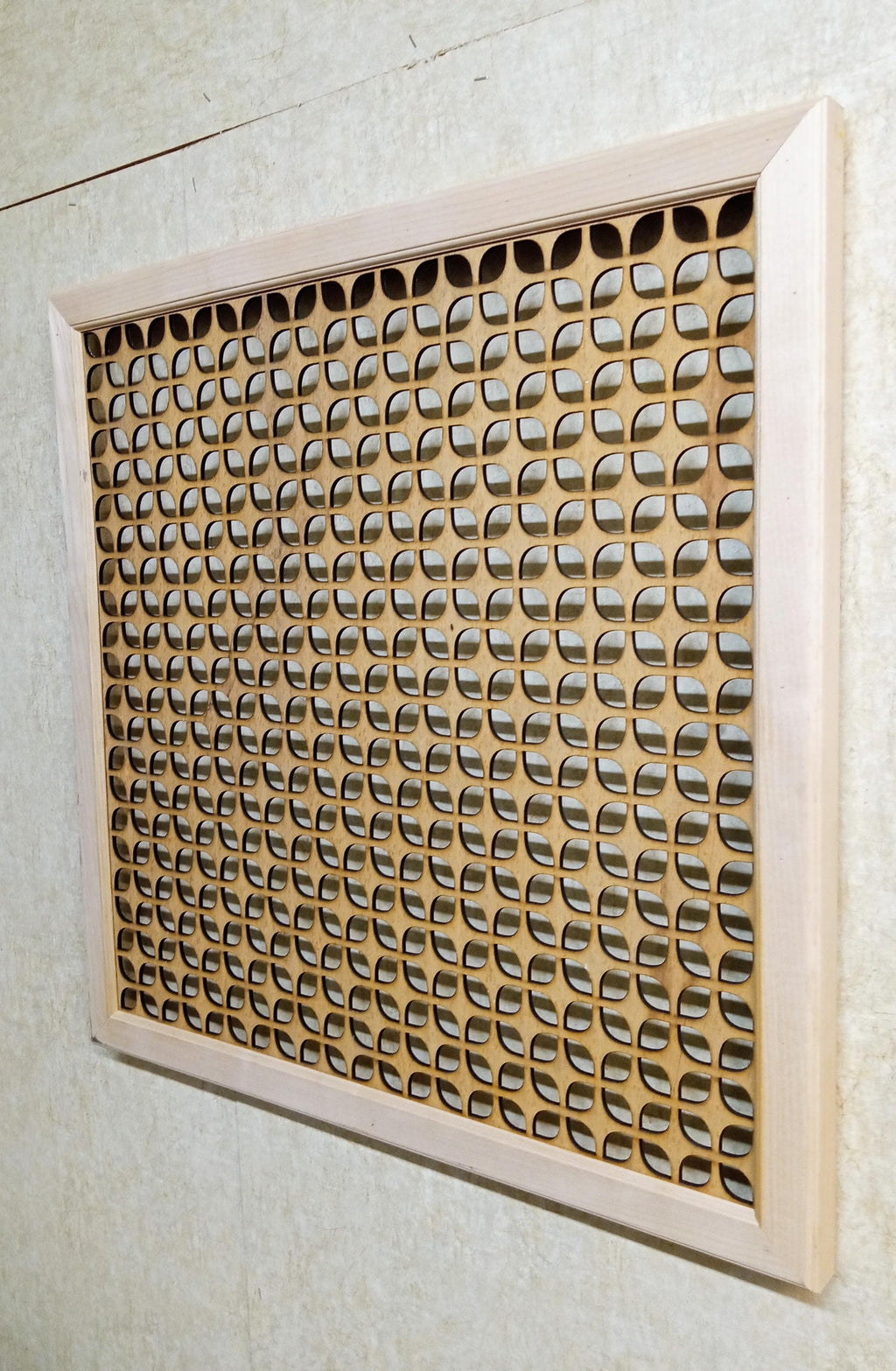 Custom Decorative Air Vent Cover – Laser-Cut Wood Panel – Air Intake Grille - Stain Shaba design