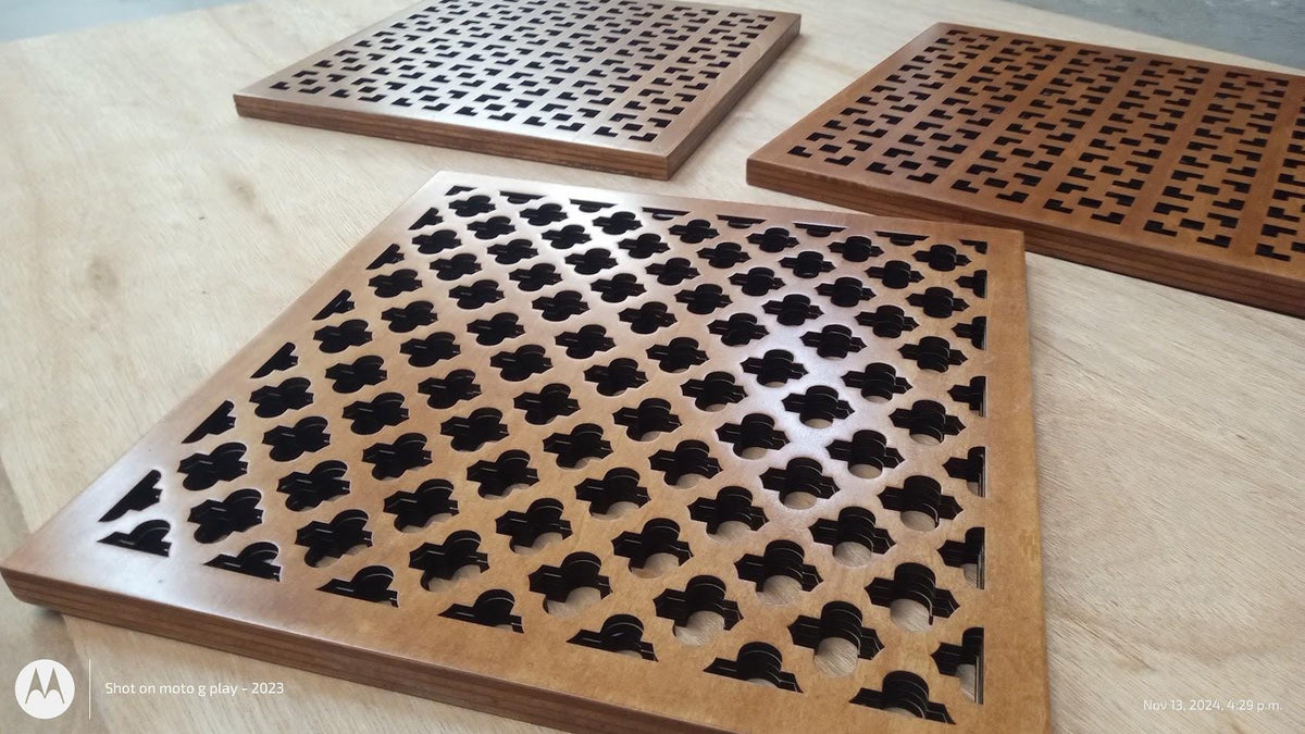 Laser-cut decorative birch plywood vent panel